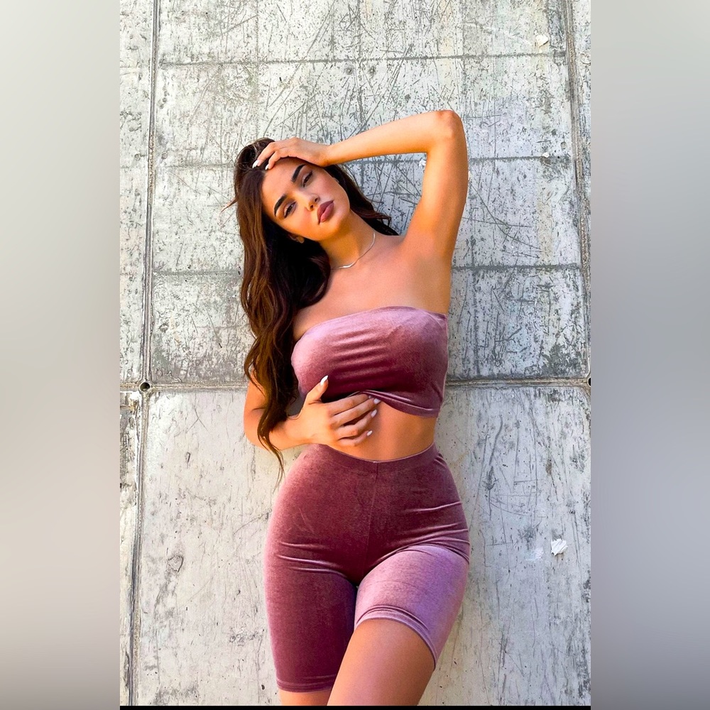 Pink Velvet Shorts set